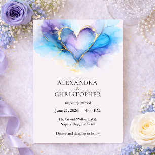 Faire-part de mariage coeur abstrait bleu violet o