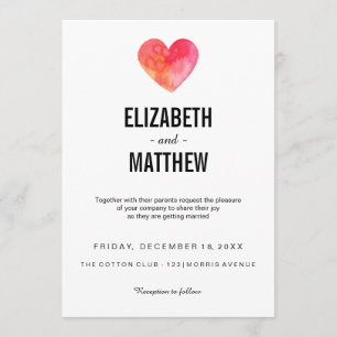 Faire-part de mariage coeur aquarelle
