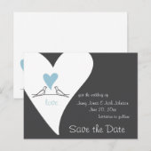 Faire-part de mariage Cœur bleu clair d'oiseaux d' (Devant / Derrière)