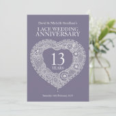 Faire-part de mariage coeur en dentelle 13 ans (Debout devant)
