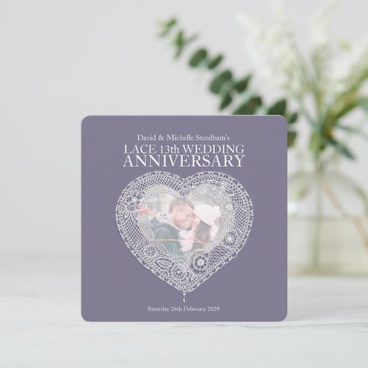 Faire-part de mariage coeur en dentelle 13 ans (Debout devant)