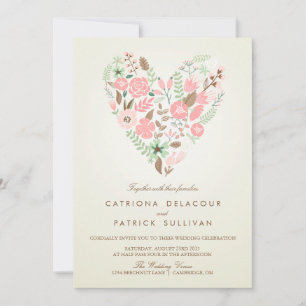 FAIRE-PART DE MARIAGE COEUR FLORAL vintage PRINTEM