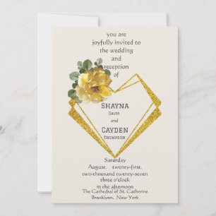 Faire-part de mariage cœur géométrique en fleurs