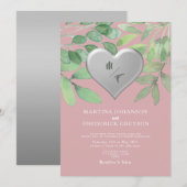 Faire-part de mariage Cœur Monogramme Vert Blush (Devant / Derrière)