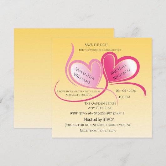 Faire-part de mariage Cœur romantique – (Devant / Derrière)