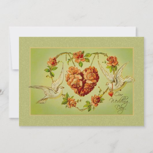 Faire-part de mariage Coeur Rose de la colombe vin (Devant)