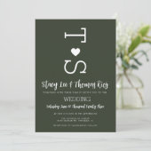 Faire-part de mariage cœur typographie vert olive (Debout devant)