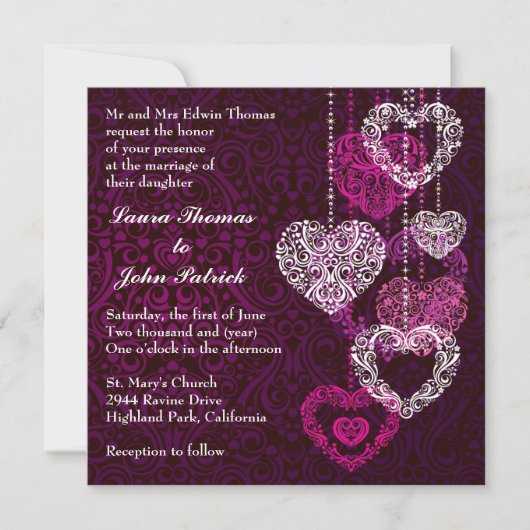 Faire-part de mariage coeurs (Devant)