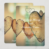 Faire-part de mariage coeurs bokeh rustique (Devant / Derrière)