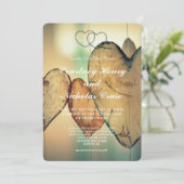 Faire-part de mariage coeurs bokeh rustique (Debout devant)
