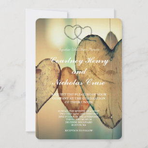 Faire-part de mariage coeurs bokeh rustique