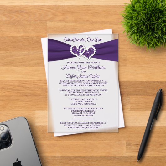 Faire-part de mariage Cœurs d'amour violets (Insitu (Carte d'invitation))