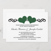 Faire-part de mariage Coeurs Élégants, Vert (Devant / Derrière)