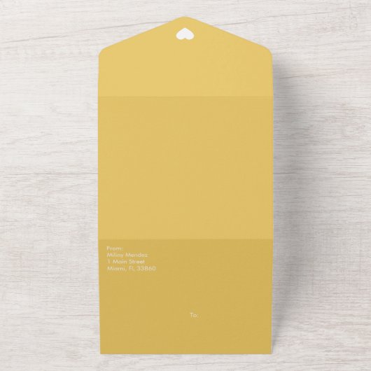 Faire-part de mariage cœurs jaunes gras tout en un (Dehors)