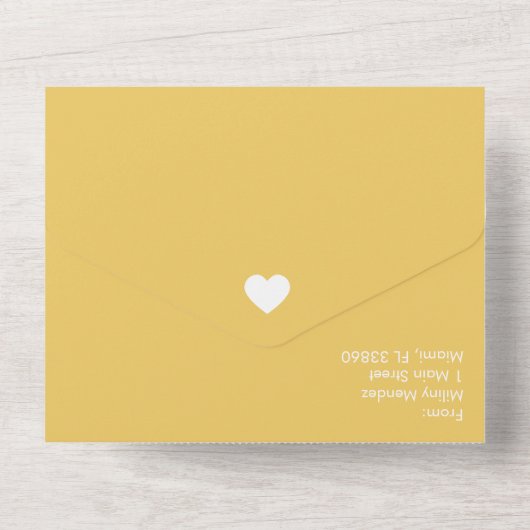 Faire-part de mariage cœurs jaunes gras tout en un (Verso)