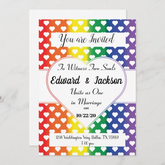 Faire-part de mariage coeurs LGBT (Devant / Derrière)