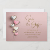 Faire-part de mariage coeurs rose et argent (Devant)