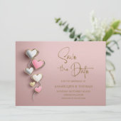 Faire-part de mariage coeurs rose et argent (Debout devant)