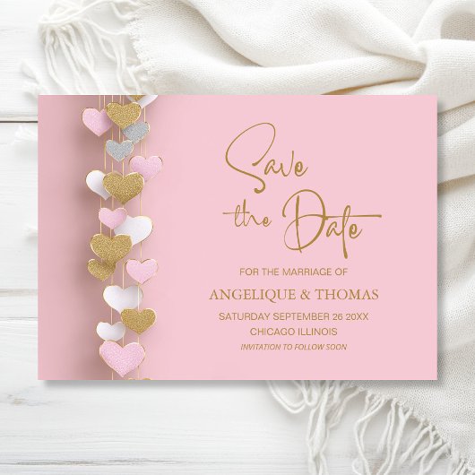 Faire-part de mariage coeurs rose et or
