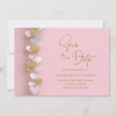 Faire-part de mariage coeurs rose et or (Devant)