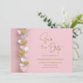 Faire-part de mariage coeurs rose et or (Debout devant)