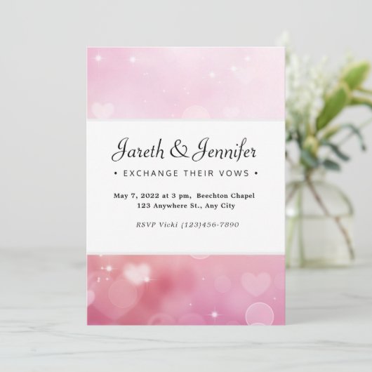 Faire-part de mariage Coeurs roses (Debout devant)