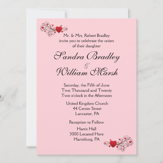 Faire-part de mariage Coeurs roses (Devant)