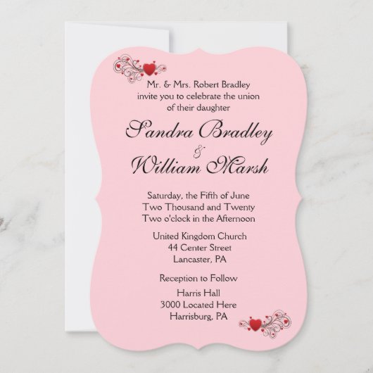 Faire-part de mariage Coeurs roses (Devant)