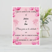 Faire-part de mariage coeurs roses et cupidons (Debout devant)