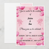Faire-part de mariage coeurs roses et cupidons (Devant / Derrière)