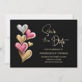 Faire-part de mariage coeurs roses et or (Devant)