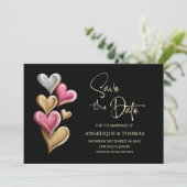 Faire-part de mariage coeurs roses et or (Debout devant)