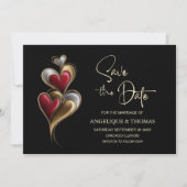 Faire-part de mariage coeurs rouges et or modernes (Devant)