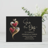 Faire-part de mariage coeurs rouges et or modernes (Debout devant)