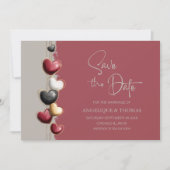 Faire-part de mariage coeurs rouges et roses (Devant)
