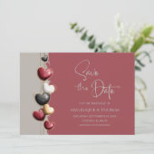 Faire-part de mariage coeurs rouges et roses (Debout devant)
