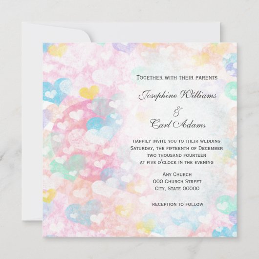 Faire-part de mariage coeurs superposés pastel (Devant)