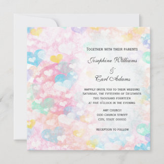 Faire-part de mariage coeurs superposés pastel
