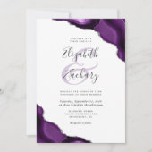 Faire-part de mariage Coins d'Agate Argent Violet (Devant)