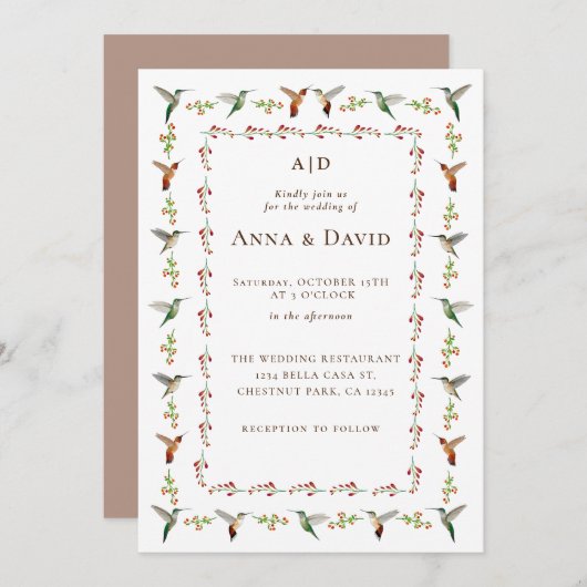 Faire-part de mariage colibri (Devant / Derrière)