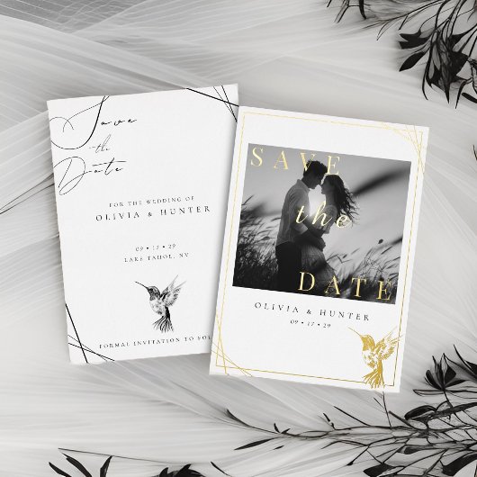 Faire-part de mariage colibri noir et blanc