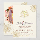 Faire-Part de Mariage Collage Photo Brun Clair Élé (Devant / Derrière)