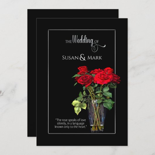 Faire-part de mariage, collection Rose rouge/noir (Devant / Derrière)