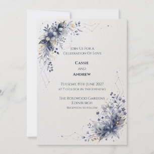 Faire-part de mariage Colombe Ruban Nœud Bleu Blus