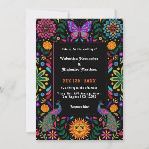 Faire-part de mariage coloré d'art populaire mexic