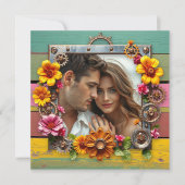 Faire-part de mariage coloré Fleurs Steampunk (Devant)