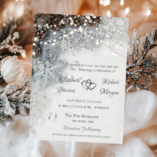 Faire-part de mariage Cônes de pin, Flocons de nei