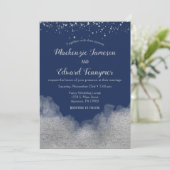 Faire-part de mariage Confetti en argent bleu mari (Debout devant)