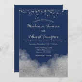 Faire-part de mariage Confetti en argent bleu mari (Devant / Derrière)