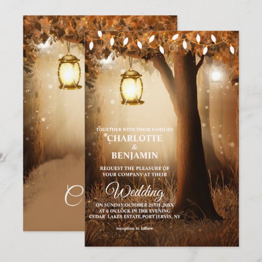 Faire-part de mariage Conte de fées Forêt Enchanté (Devant / Derrière)